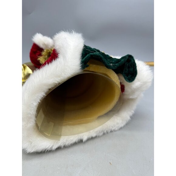 Christmas Santa tree topper staff gold bag of toys red faux white fur bell READ - Picture 7 of 7